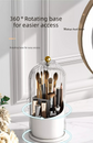 360 Degree Rotating Makeup Brush Organiser with Dustproof Lid Clear Cosmetic Storage Cylinder for Vanity Dressing Table Transparent Grey