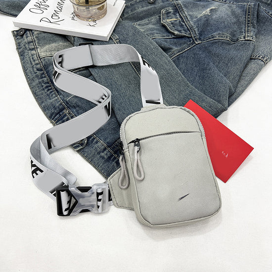 Unisex Mini Nylon Crossbody Sling Bag Chest Pouch Adjustable Wide Strap Lightweight Grey for Travel Sports & Festivals