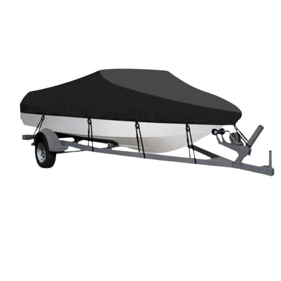 16-18ft Waterproof Boat Cover Trailerable V-Hull Runabout UV Resistant Marine Grade Storage Tarpaulin with Straps (Black, 570cm x 300cm)