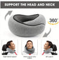 Memory Foam Travel Neck Pillow 360 Support Adjustable Snail Shape Chin Rest for Long Haul Flights Car & Office Portable with Storage Bag (Navy Blue)