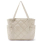 Womens Puffer Tote Bag Quilted Nylon Shoulder Handbag Large Capacity Laptop Work Travel Gym Carryall Bag with Zipper Beige