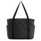Womens Puffer Tote Bag Quilted Nylon Shoulder Handbag Large Capacity Laptop Work Travel Gym Carryall Bag with Zipper Black