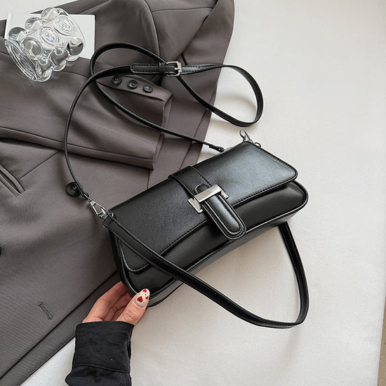 Womens Classic Baguette Shoulder Bag Soft PU Leather Underarm Purse with Adjustable Strap Crossbody Handbag Minimalist 90s Style Black