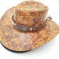 Retro Western Cowboy Hat Khaki Distressed Crackle Finish Bull Head Emblem Wide Brim Sun Protection Outback Bush Hat for Men Women L 58-60cm