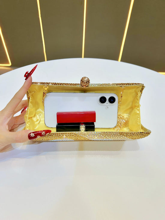 Luxury Green Crystal Evening Clutch Bag Gradient Rhinestone Hard Case Purse with Detachable Chain for Wedding Prom Cocktail Party Fits Smartphone