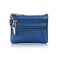 Genuine Leather Coin Purse Mini Wallet with Triple Zipper Pockets Key Ring Holder Pouch for Cash & Cards - Blue