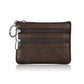 Genuine Leather Coin Purse Mini Wallet with Triple Zipper Pockets Key Ring Holder Pouch for Cash & Cards - Coffee