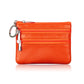 Genuine Leather Coin Purse Mini Wallet with Triple Zipper Pockets Key Ring Holder Pouch for Cash & Cards - Orange