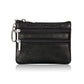 Genuine Leather Coin Purse Mini Wallet with Triple Zipper Pockets Key Ring Holder Pouch for Cash & Cards - Black