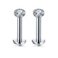 2 PCS Internally Threaded Labret Studs - 16G 8mm Stainless Steel Flat Back with 3mm CZ Crystal - Silver Tone Body Piercing for Lip Tragus Helix