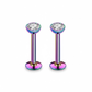 2 PCS Internally Threaded Labret Studs - 16G 8mm Stainless Steel Flat Back with 3mm CZ Crystal - Rainbow Tone Body Piercing for Lip Tragus Helix