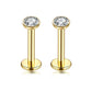 2 PCS Internally Threaded Labret Studs - 16G 8mm Stainless Steel Flat Back with 3mm CZ Crystal - Gold Tone Body Piercing for Lip Tragus Helix