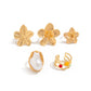 5-Piece Molten Gold Tone Ring Set - Vintage Baroque Flowers, Large Faux Pearl & Colourful Gem Cuff - Adjustable Boho Stackable Jewellery