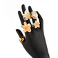5-Piece Molten Gold Tone Ring Set - Vintage Baroque Flowers, Large Faux Pearl & Colourful Gem Cuff - Adjustable Boho Stackable Jewellery