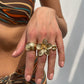 3-Piece Sculptural Gold Tone Ring Set - Large Textured Flower, Chunky Smooth Dome & Teardrop Wrap Band - Adjustable Statement Jewellery