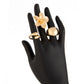 3-Piece Sculptural Gold Tone Ring Set - Large Textured Flower, Chunky Smooth Dome & Teardrop Wrap Band - Adjustable Statement Jewellery