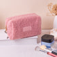 Small Pink Teddy Fleece Cosmetic Bag - Compact Soft Sherpa Makeup Pouch - Daily Purse Organiser for Lipstick & Essentials (18cm)