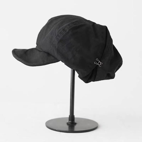 Oversized Slouchy Newsboy Cap - Vintage Japanese Style Baker Boy Hat - Soft Textured Fabric - Black (Adjustable 54-60cm)
