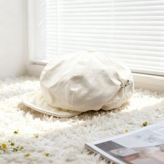 Oversized Slouchy Newsboy Cap - Vintage Japanese Style Baker Boy Hat - Soft Textured Fabric - Beige (Adjustable 54-60cm)