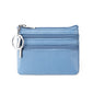 Genuine Leather Coin Purse Mini Wallet with Triple Zipper Pockets Key Ring Holder Pouch for Cash & Cards - Light Blue
