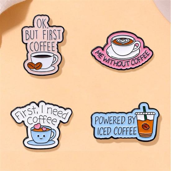4 Pieces Cartoon Coffee Lovers Enamel Pin Set Zinc Alloy Coffee Cup Badges for Jackets Bags Hats Backpacks Decorative Jewelry Gift Set