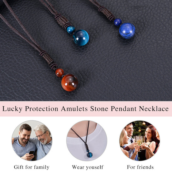 Handmade Woven Tiger Eye Stone Pendant Necklace Vintage Natural 14mm Gemstone Jewelry for Men and Women Simple Retro Style Accessory