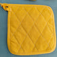3-Piece Yellow Gingham Cotton Kitchen Linen Set - Reversible Placemat, Fringed Napkin & Quilted Pot Holder - Yarn Dyed Checkered Dining Bundle