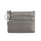 Genuine Leather Coin Purse Mini Wallet with Triple Zipper Pockets Key Ring Holder Pouch for Cash & Cards - Grey