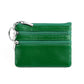 Genuine Leather Coin Purse Mini Wallet with Triple Zipper Pockets Key Ring Holder Pouch for Cash & Cards - Bright Green