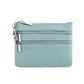 Genuine Leather Coin Purse Mini Wallet with Triple Zipper Pockets Key Ring Holder Pouch for Cash & Cards - Sky Blue