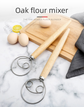 Triple Loop Danish Dough Whisk with Long Oak Handle - 13 Inch Stainless Steel Bread Mixer for Sourdough, Eggs & Batter - Hand Held Flour Blender (3 Eye Design)