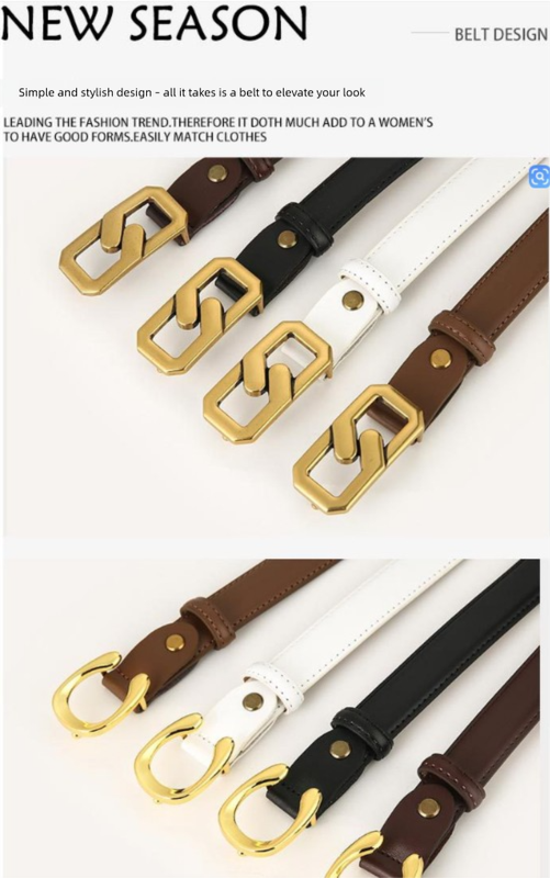 Womens Genuine Leather Belt Caramel 2.3cm Wide Gold Buckle Waist Strap for Jeans & Dresses Elegant Fashion Accessory