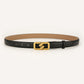 Womens Genuine Leather Belt Black 2.3cm Wide Gold Buckle Waist Strap for Jeans & Dresses Elegant Fashion Accessory