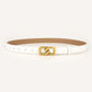 Womens Genuine Leather Belt White 2.3cm Wide Gold Buckle Waist Strap for Jeans & Dresses Elegant Fashion Accessory