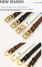 Womens Genuine Leather Belt White 2.3cm Wide Gold Buckle Waist Strap for Jeans & Dresses Elegant Fashion Accessory