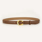 Womens Genuine Leather Belt Caramel C-Shape Gold Buckle Waist Strap for Jeans & Dresses Classic Fashion Accessory