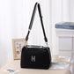Womens Canvas Crossbody Bag Black Minimalist H-Letter Box Tote Wide Strap Shoulder Handbag for Travel & Work Large Capacity