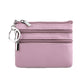 Genuine Leather Coin Purse Mini Wallet with Triple Zipper Pockets Key Ring Holder Pouch for Cash & Cards - Lavender purple