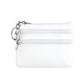 Genuine Leather Coin Purse Mini Wallet with Triple Zipper Pockets Key Ring Holder Pouch for Cash & Cards - White