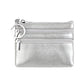 Genuine Leather Coin Purse Mini Wallet with Triple Zipper Pockets Key Ring Holder Pouch for Cash & Cards - Silver