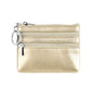 Genuine Leather Coin Purse Mini Wallet with Triple Zipper Pockets Key Ring Holder Pouch for Cash & Cards - Gold