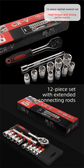 12 Piece 1/4 Inch Drive Ratchet and Metric Socket Wrench Set Professional Mechanics Tool Kit for Automotive Repair and Home DIY Maintenance