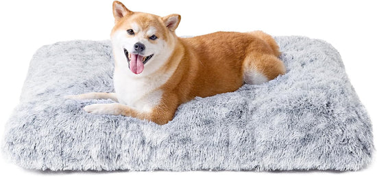 Luxury Long Plush Pet Bed Mat Faux Fur Crate Pad 95x65cm Light Grey Soft Warm Cushion for Large Dogs