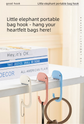 Cartoon Elephant Desk Side Bag Hook Pink Portable Adhesive Schoolbag Hanger No-Drill Movable Table Hook for Students and Office