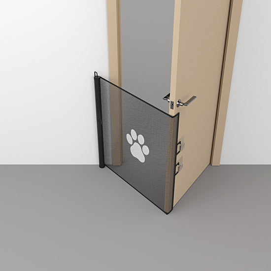 Retractable Pet Safety Gate 130x78cm Paw Print Mesh Dog Barrier Automatic Rebound No Drill Fence for Stairs and Doorways