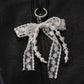 Korean Style Designer Faux Pearl and Fabric Bow Bag Charm Elegant White Ribbon Bow Keychain for Handbags and Car Keys