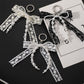 Korean Style Designer Faux Pearl and Fabric Bow Bag Charm Elegant Beige Ribbon Bow Keychain for Handbags and Car Keys