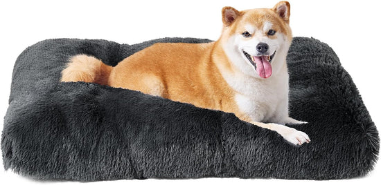 Luxury Long Plush Pet Bed Mat Faux Fur Crate Pad 95x65cm Dark Grey Soft Warm Cushion for Large Dogs