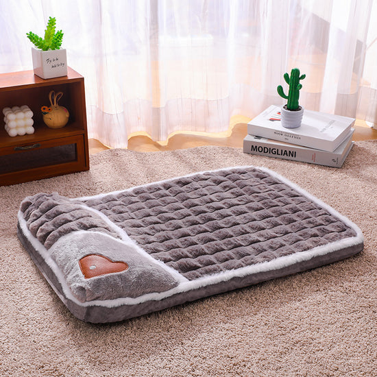 Thickened Pet Sofa Bed L Size 60x40cm Grey Dog Mat with Integrated Pillow Soft Washable Sleeping Pad for Dogs and Cats All Season Comfort