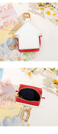 Cute Christmas House Mini Pouch Keychain PU Leather Coin Purse Earbuds Case Bag Charm Festive Gift